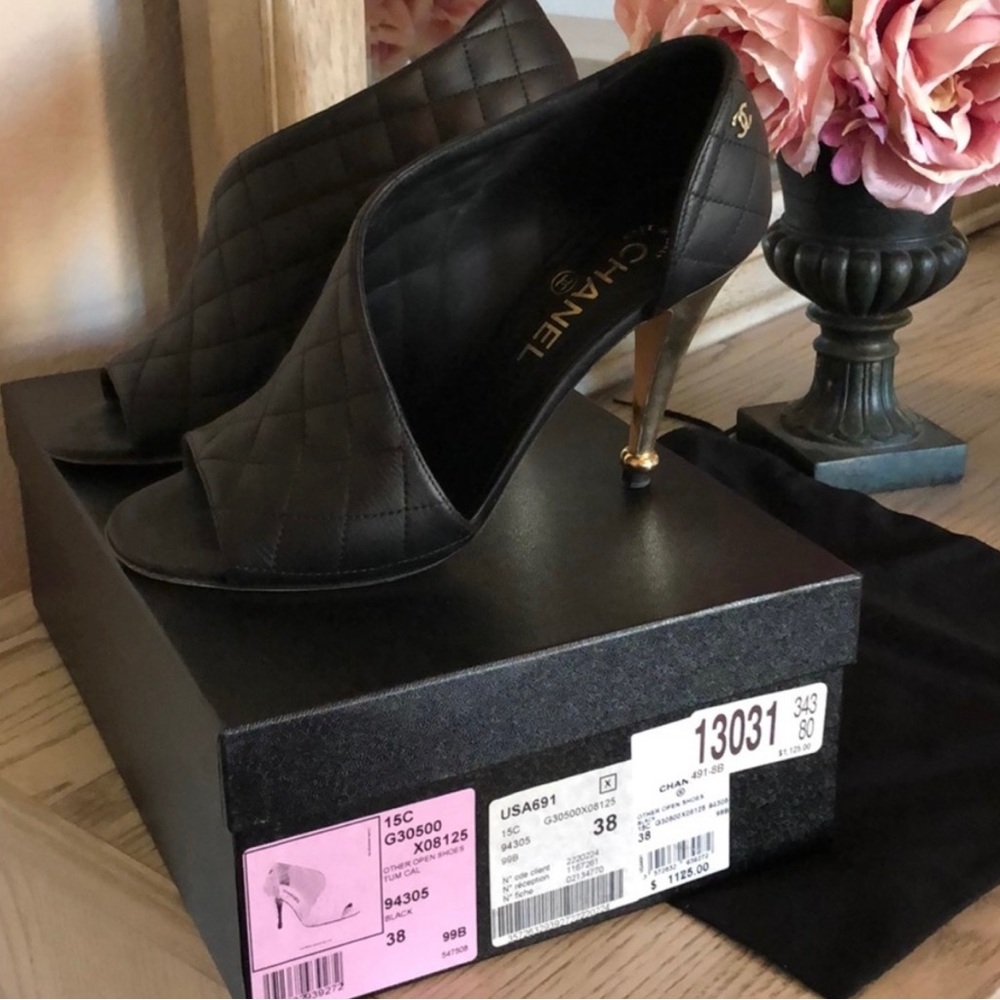 Authentic Chanel open toe D’Orsay Bootie heel